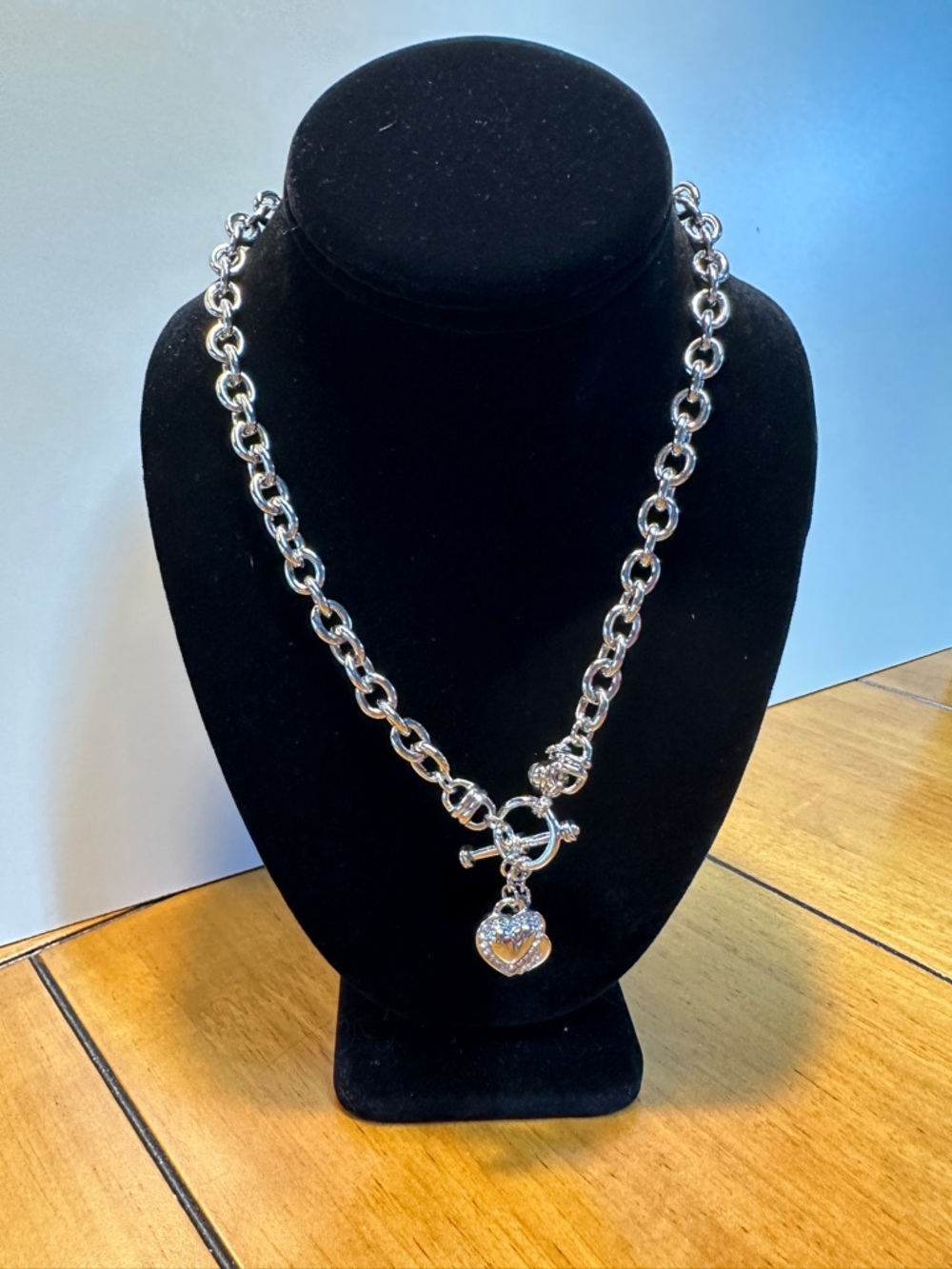 Women's Silver Heart Toggle Necklace with Charm
